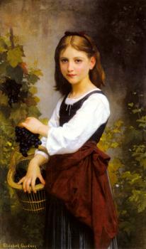 Elizabeth Gardner Bouguereau : A Young Girl Holding a Basket of Grapes